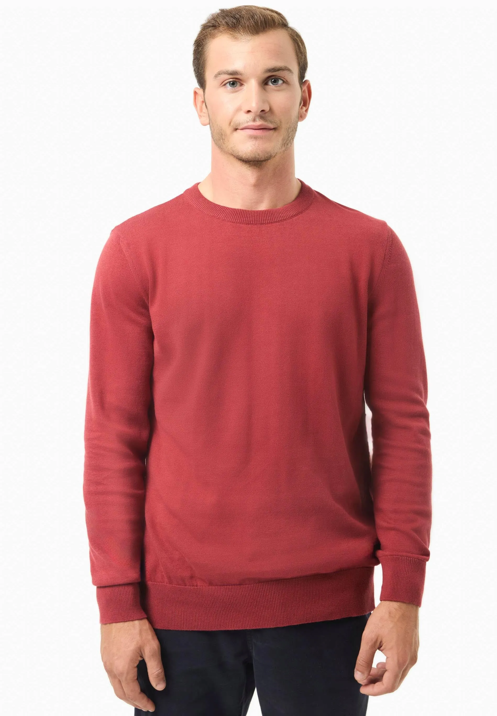 Men's Round Neck Organic Cotton Sweater Merlot sold by Ivalo.com