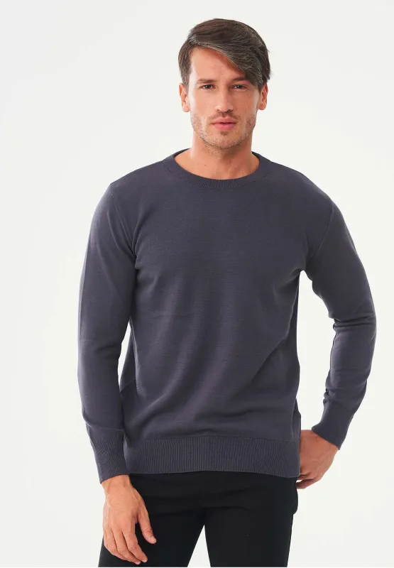 Men's Round Neck Organic Cotton Sweater Asphalt sold by Ivalo.com