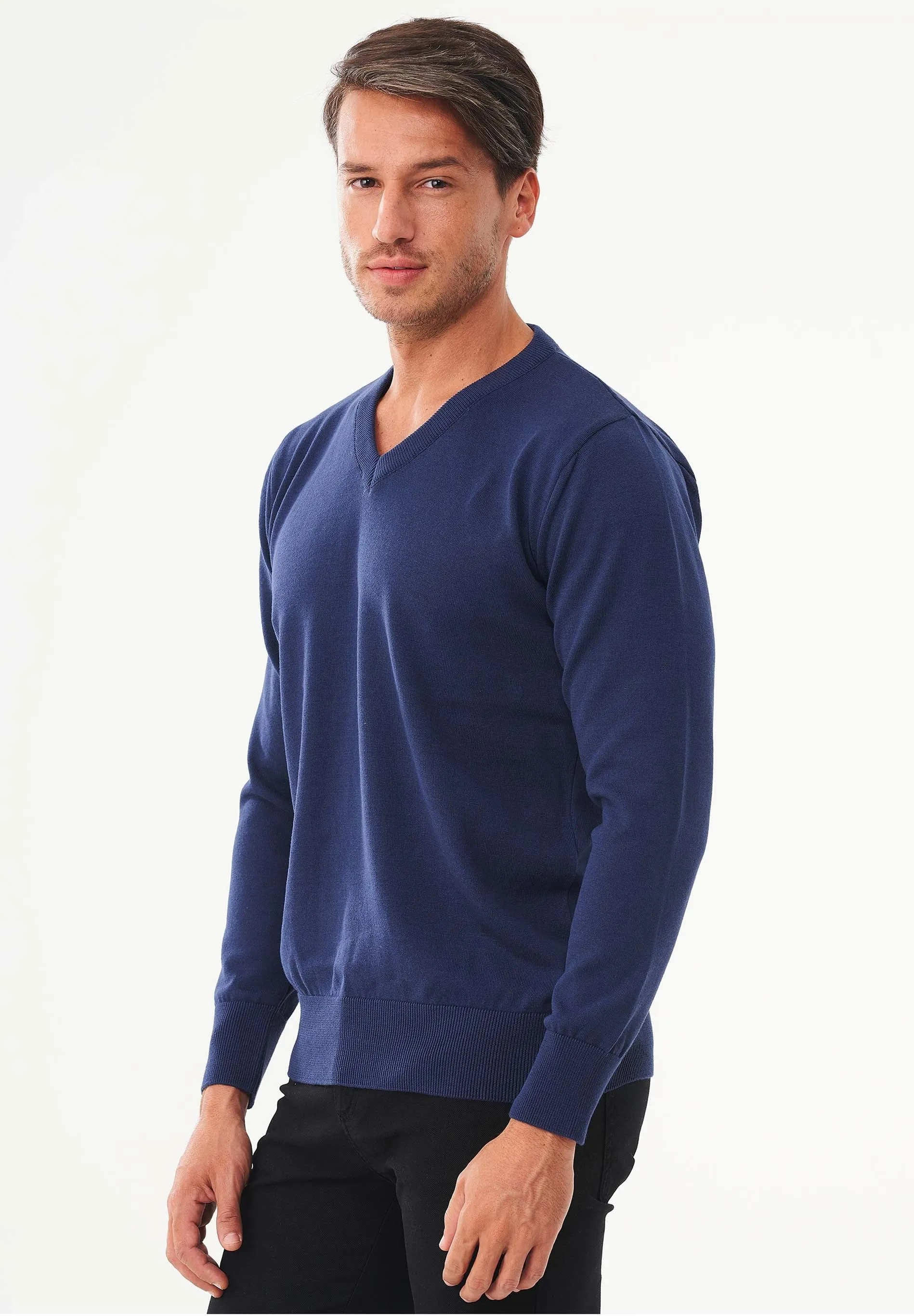 Men's V-Neck Organic Cotton Sweater Navy sold by Ivalo.com product image thumbnail 4