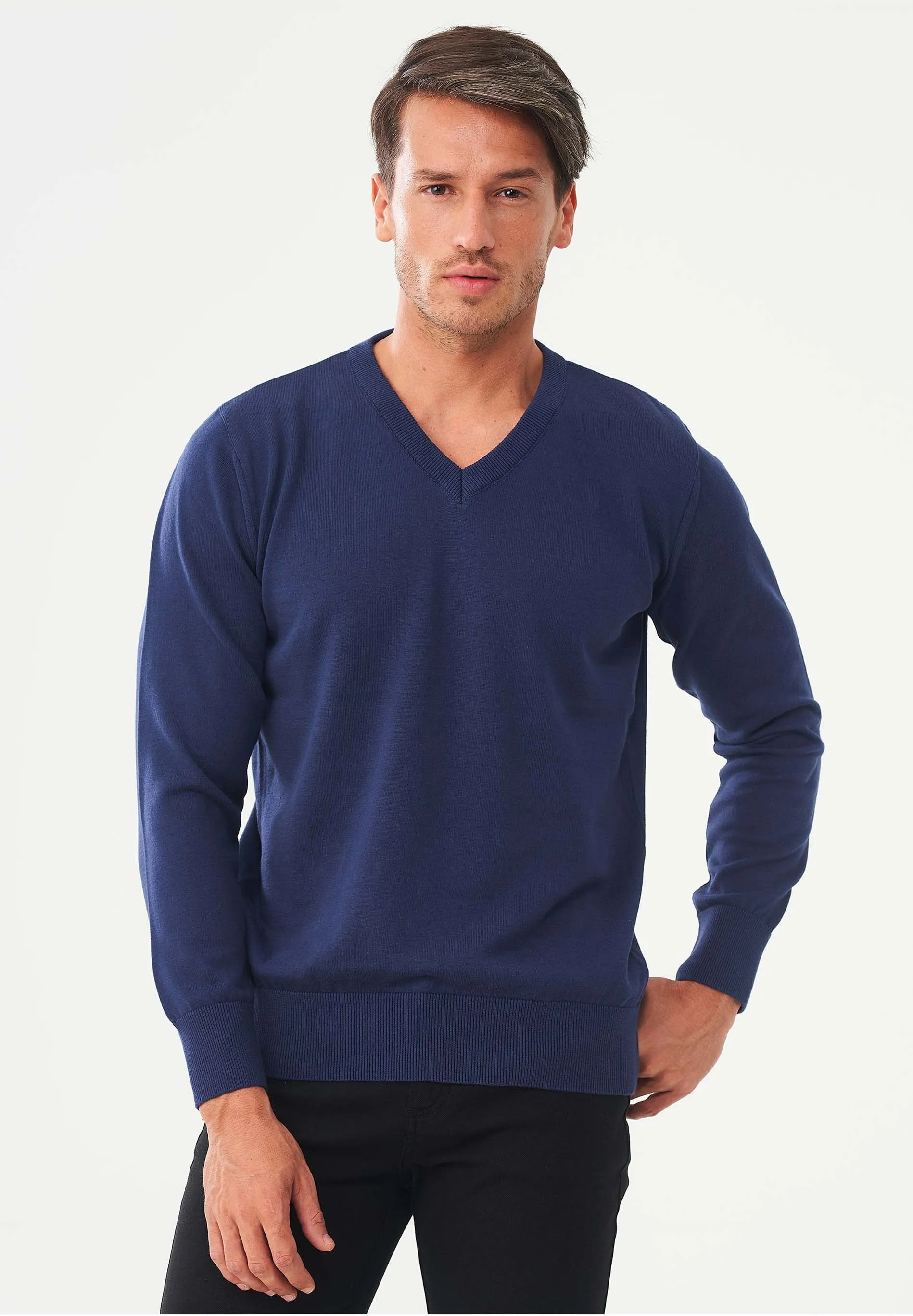 Men's V-Neck Organic Cotton Sweater Navy sold by Ivalo.com