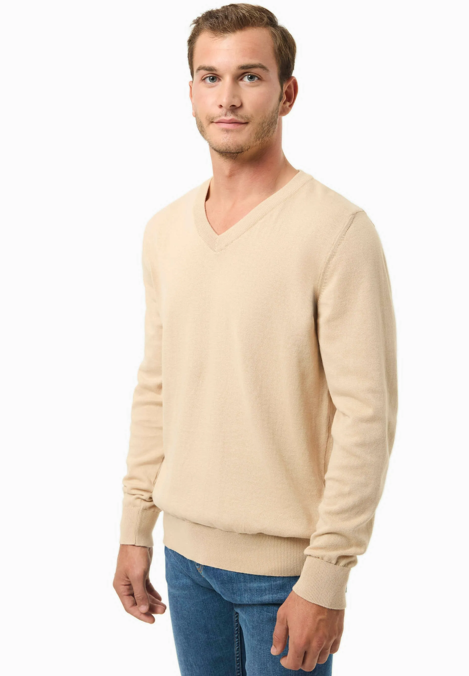 Men's V-Neck Organic Cotton Sweater Beige sold by Ivalo.com product image thumbnail 4