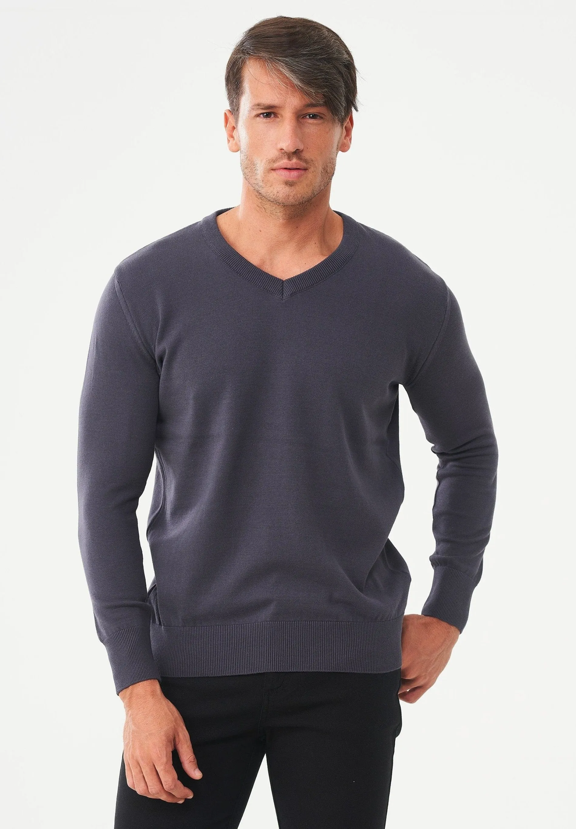 Men's V-Neck Organic Cotton Sweater Asphalt sold by Ivalo.com