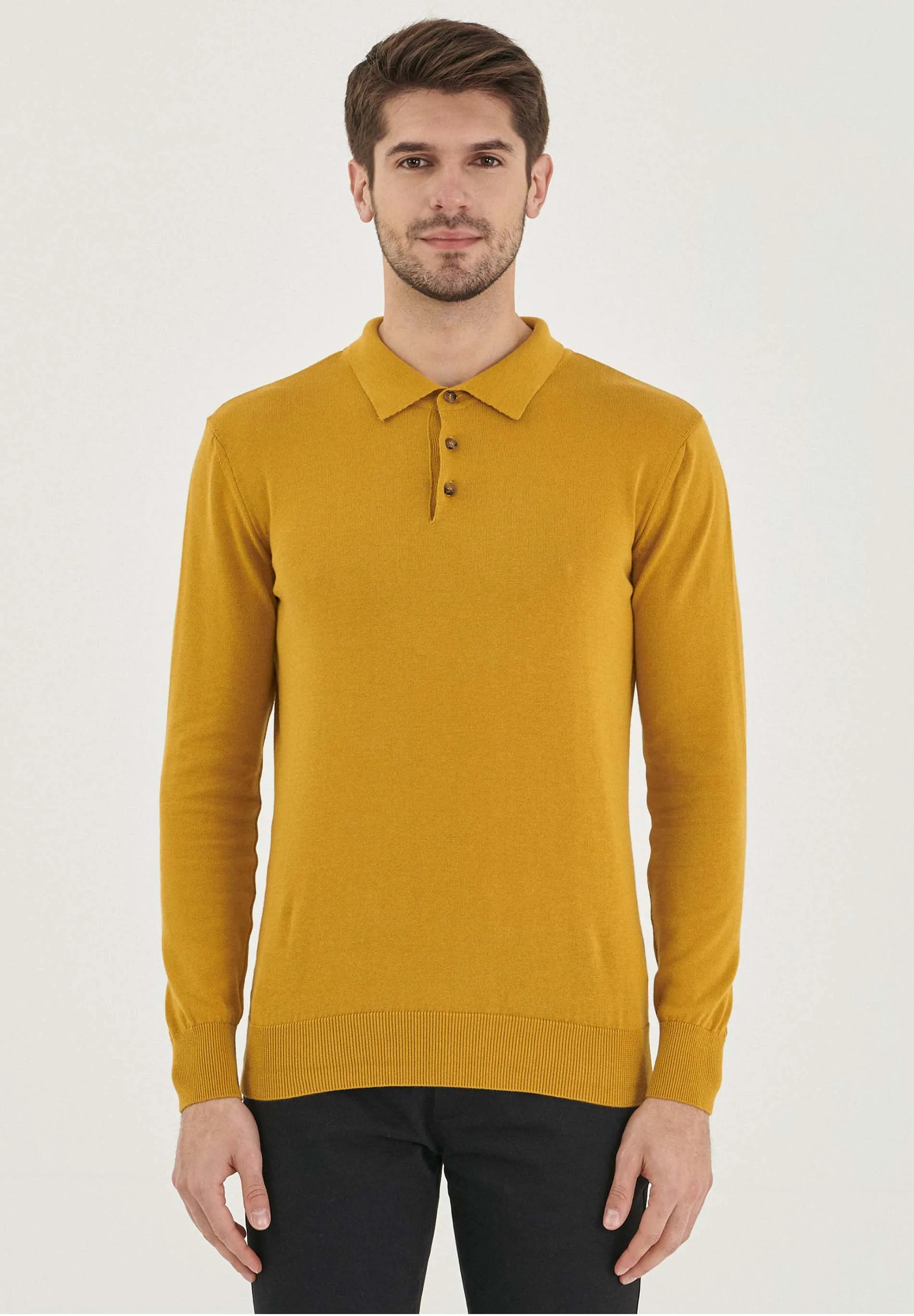 Men's Polo Collar Knit Sweater Olive Oil sold by Ivalo.com