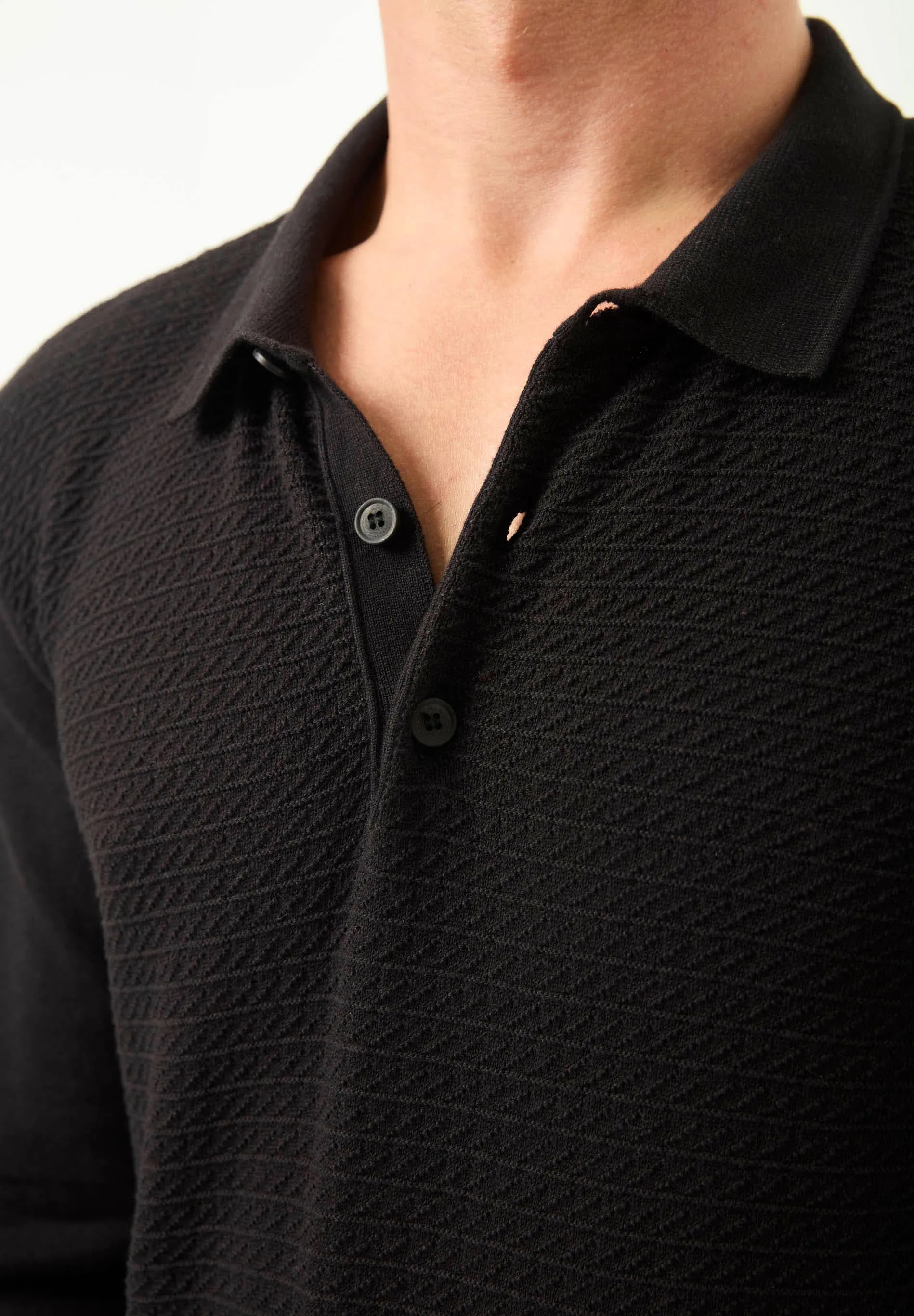 Men's Textured Knit Polo Collar Sweater Black sold by Ivalo.com product image thumbnail 5