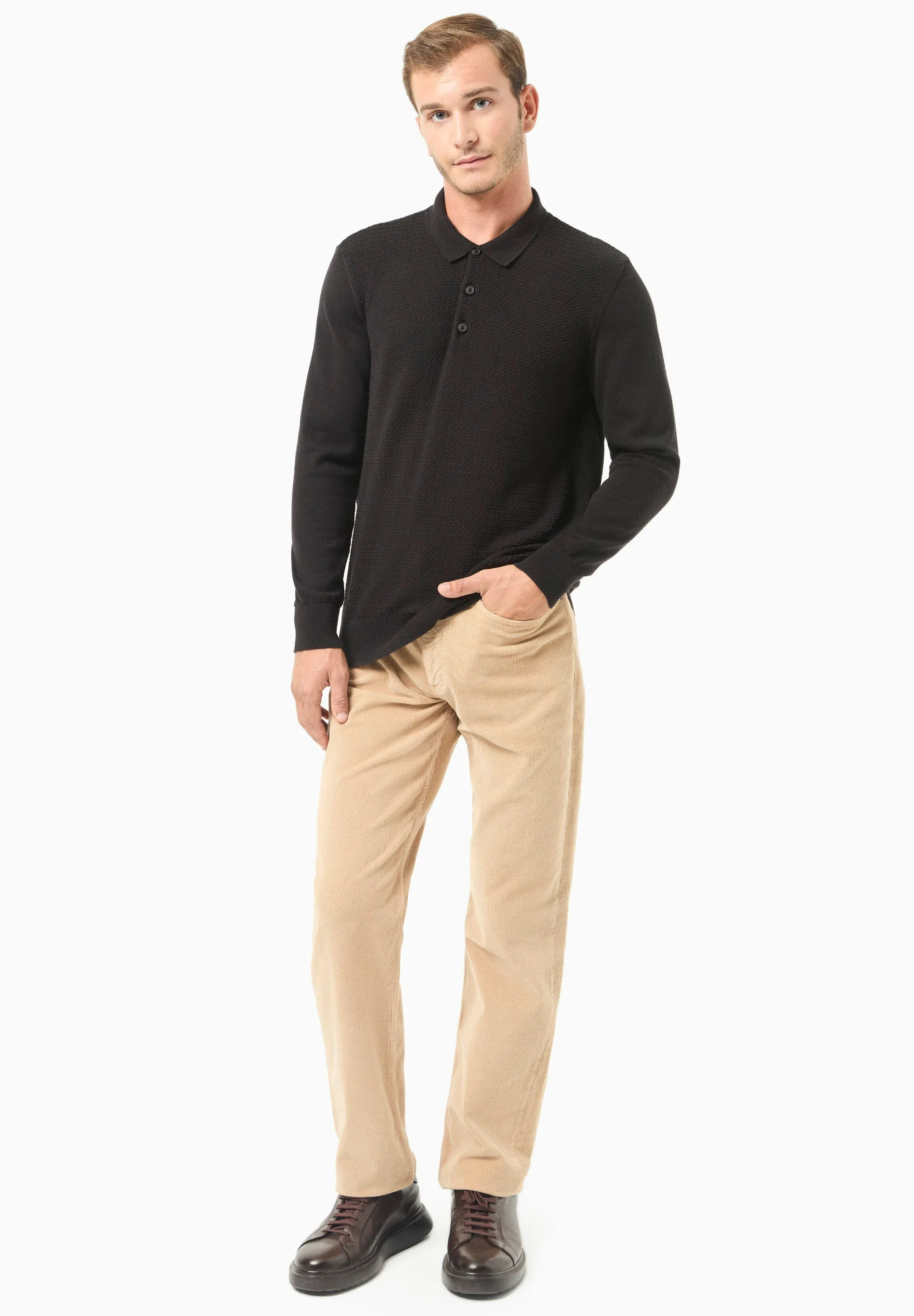Men's Textured Knit Polo Collar Sweater Black sold by Ivalo.com product image thumbnail 3