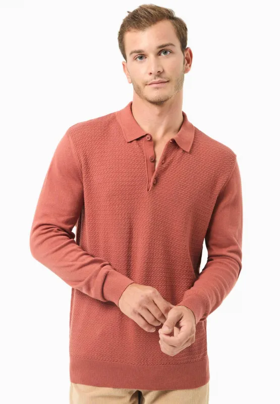 Men's Textured Knit Polo Collar Sweater Cinnamon sold by Ivalo.com