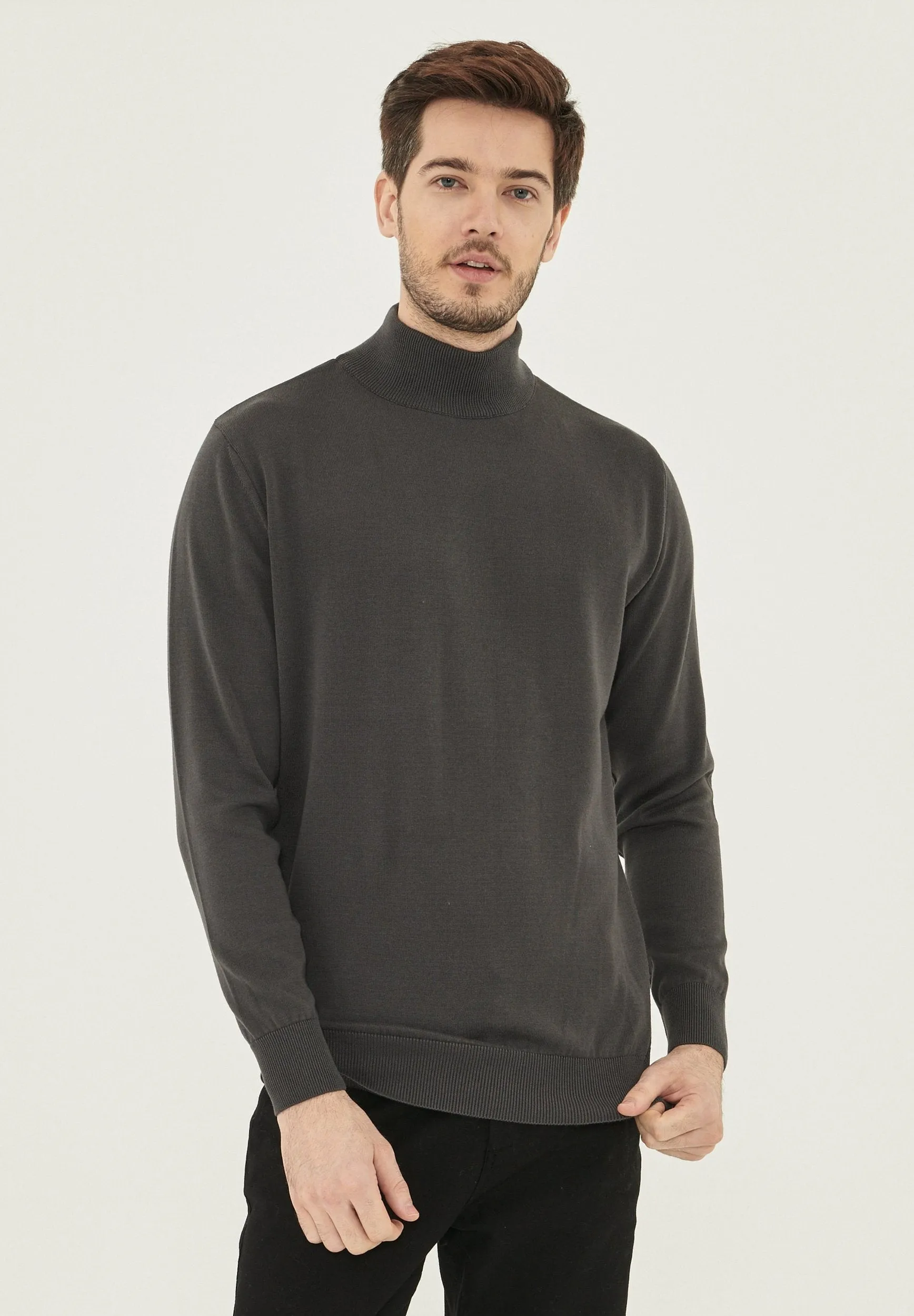 Men's Organic Cotton Turtleneck Sweater Asphalt sold by Ivalo.com