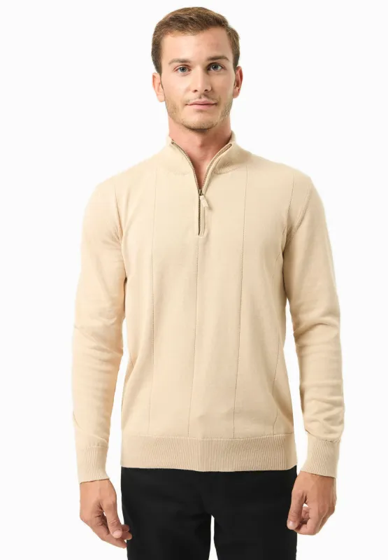 Men's Troyer Zip Sweater Beige sold by Ivalo.com
