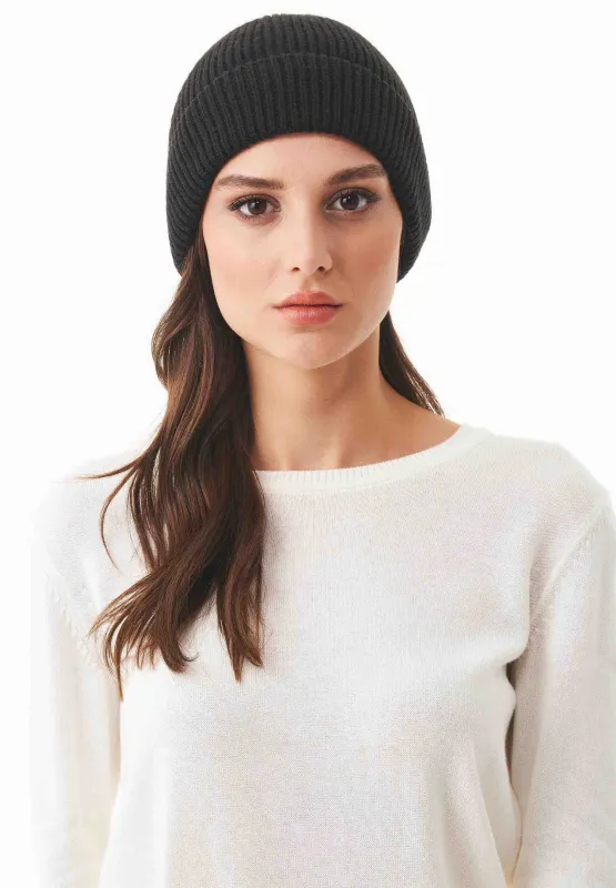 Ribbed Merino Wool Blend Beanie Black sold by Ivalo.com