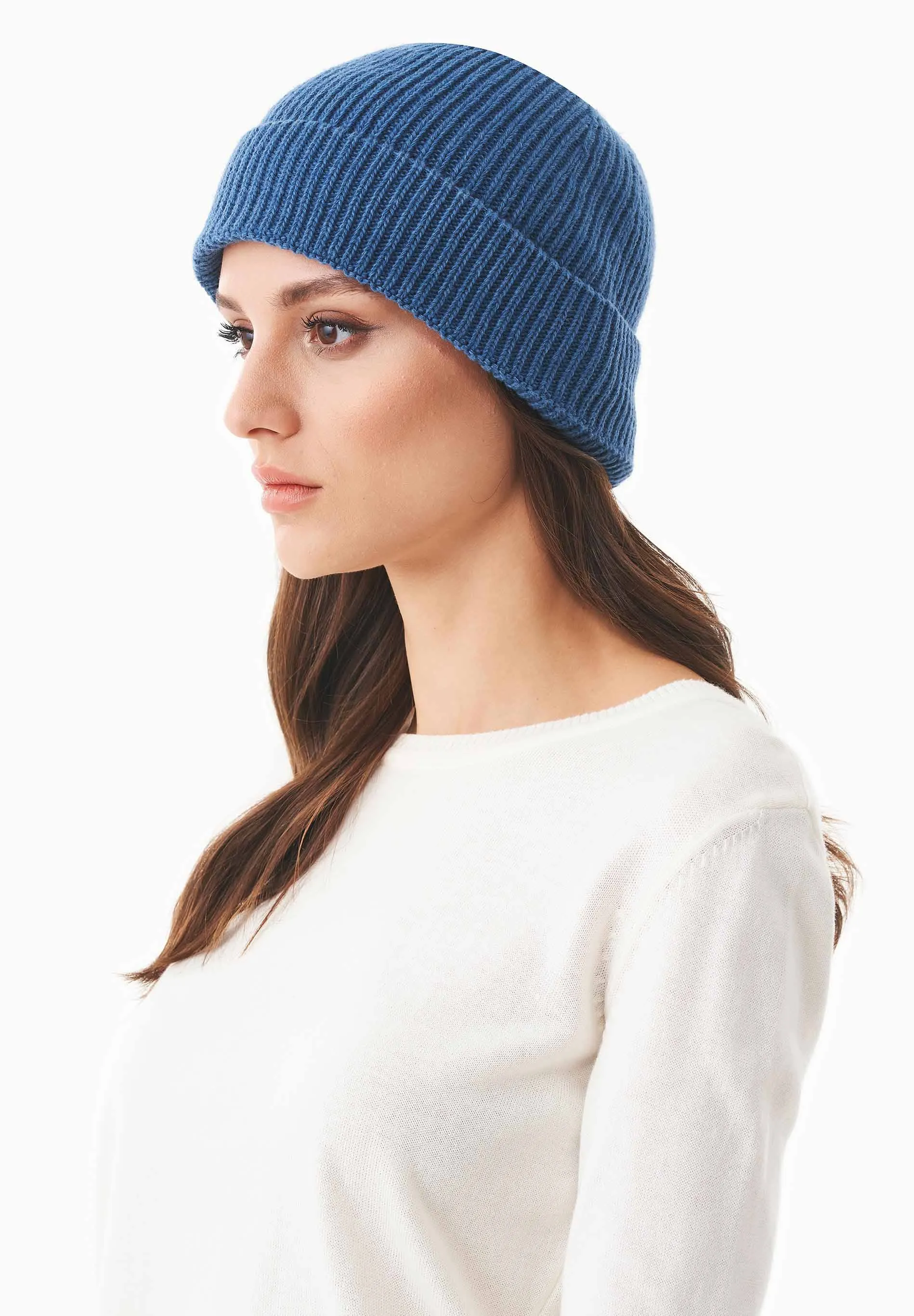 Ribbed Merino Wool Blend Beanie Blue sold by Ivalo.com product image thumbnail 3