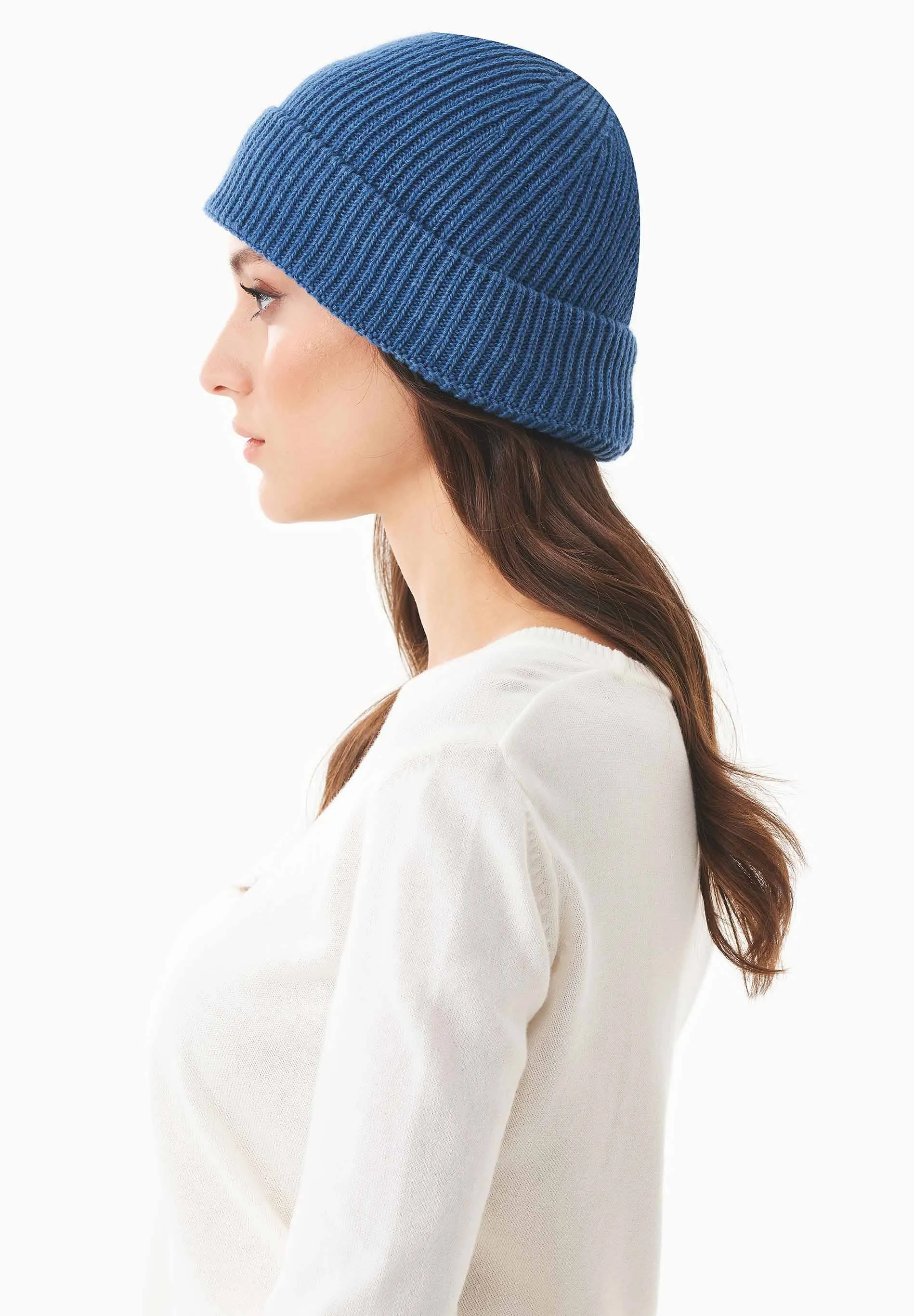 Ribbed Merino Wool Blend Beanie Blue sold by Ivalo.com product image thumbnail 5