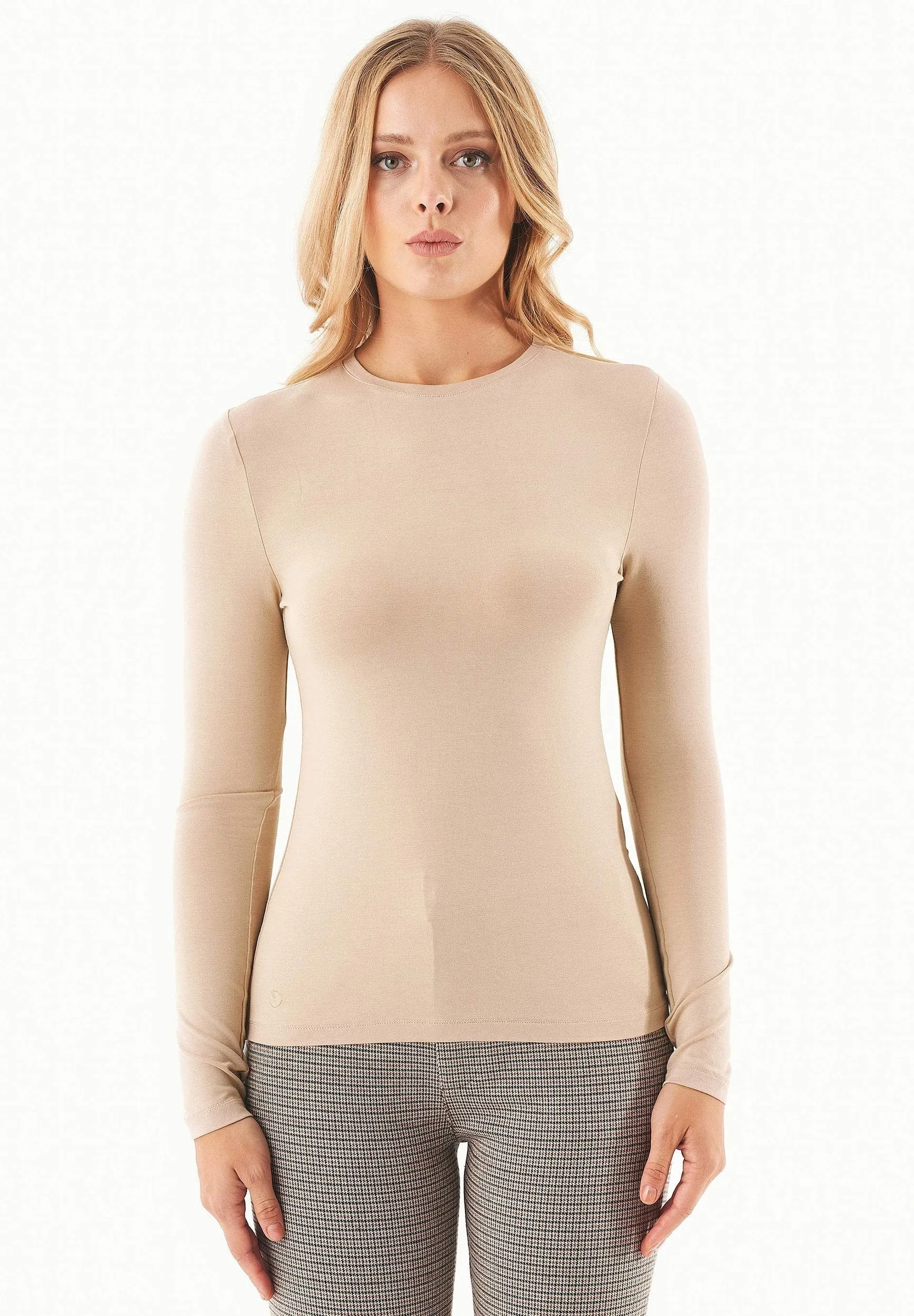 Women's O-Neck Long-Sleeve Top Beige sold by Ivalo.com