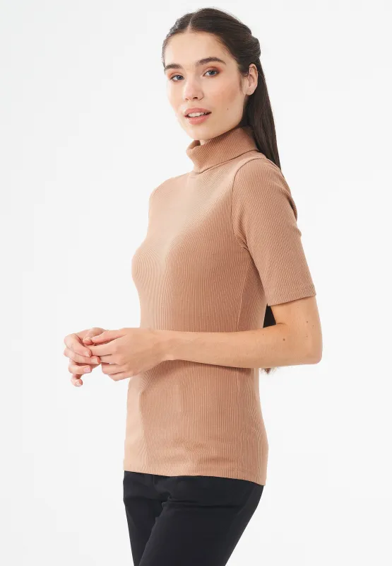 Women's Short Sleeved Cotton Turtleneck Light Brown sold by Ivalo.com