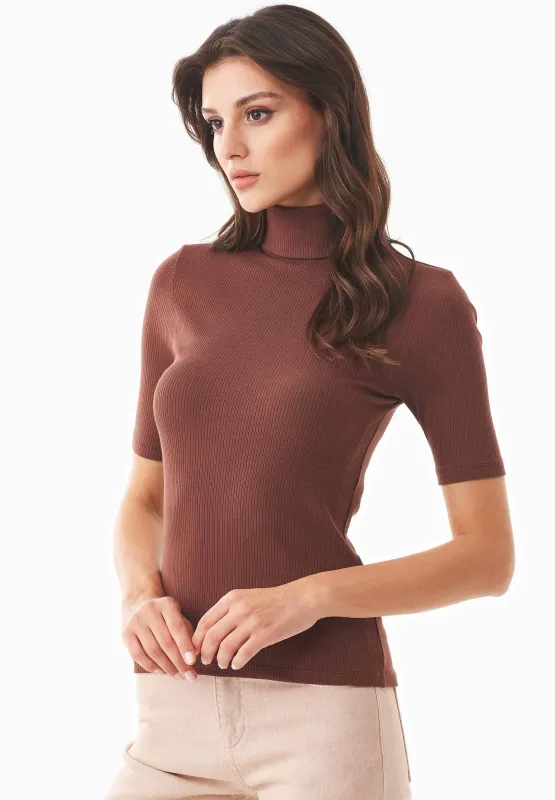 Women's Short Sleeved Cotton Turtleneck Radical Brown sold by Ivalo.com