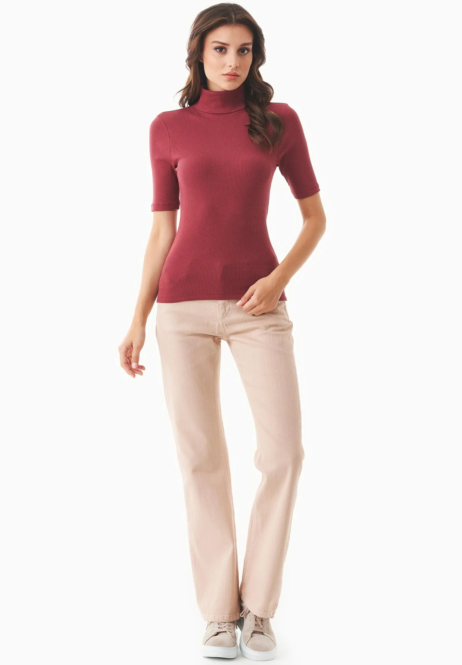 Women's Short Sleeved Cotton Turtleneck Syrah Red sold by Ivalo.com product image thumbnail 3