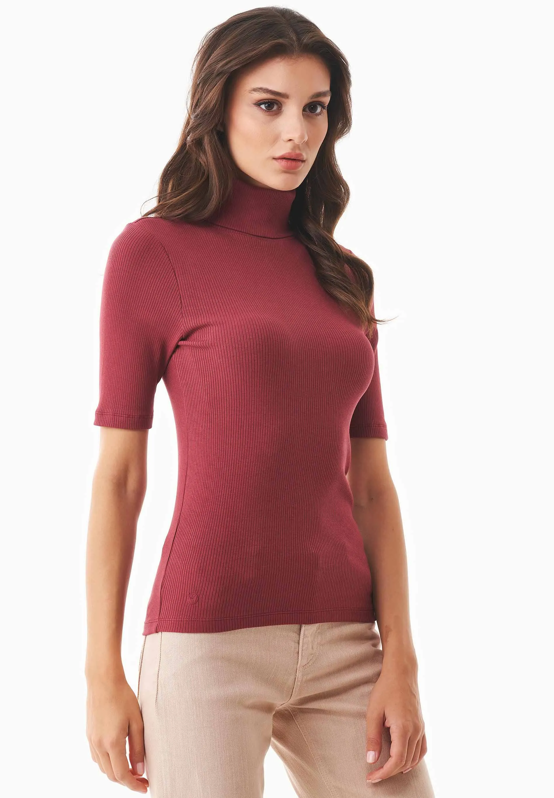 Women's Short Sleeved Cotton Turtleneck Syrah Red sold by Ivalo.com product image thumbnail 4