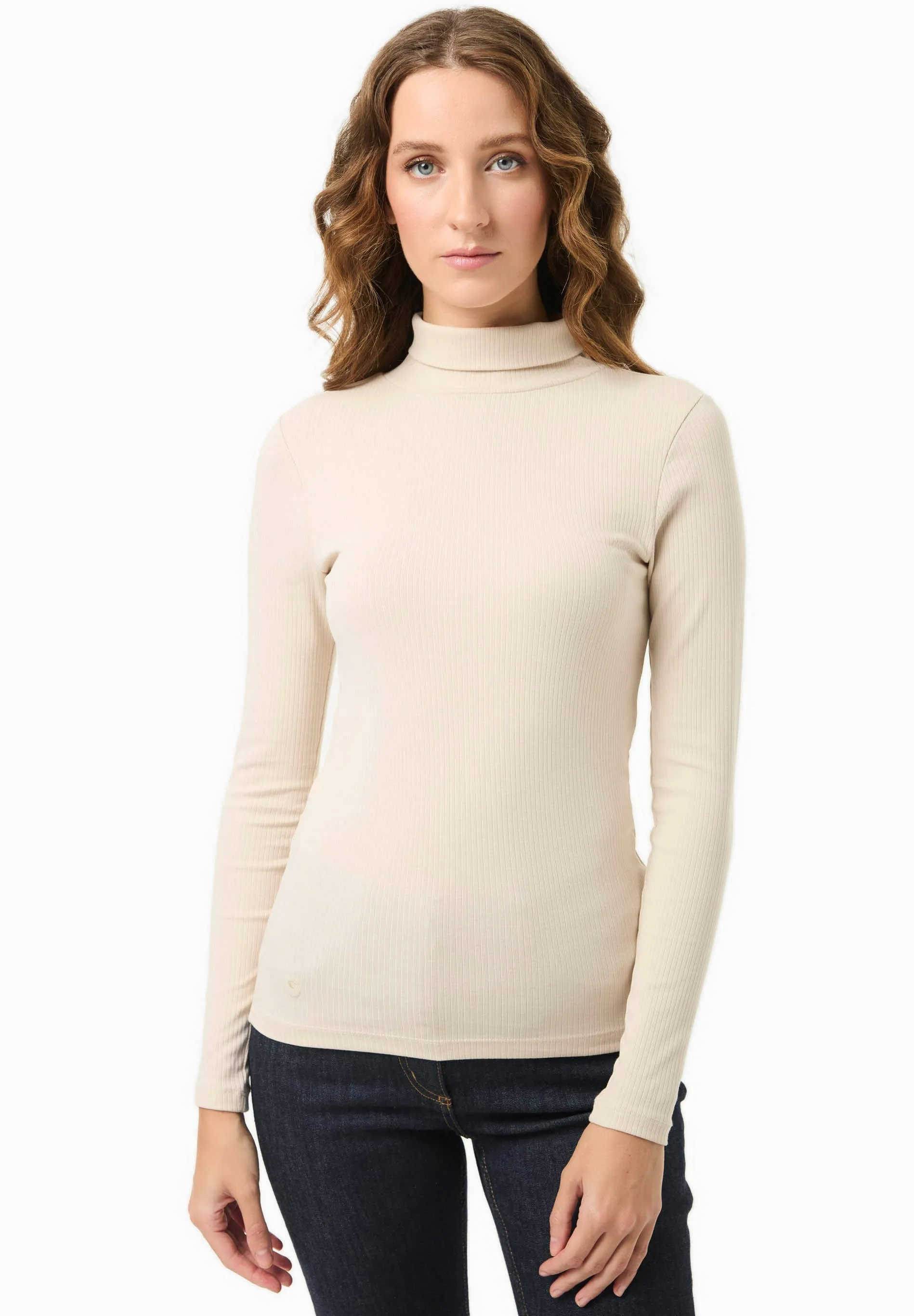Women's Long Sleeved Cotton Turtleneck Stone sold by Ivalo.com