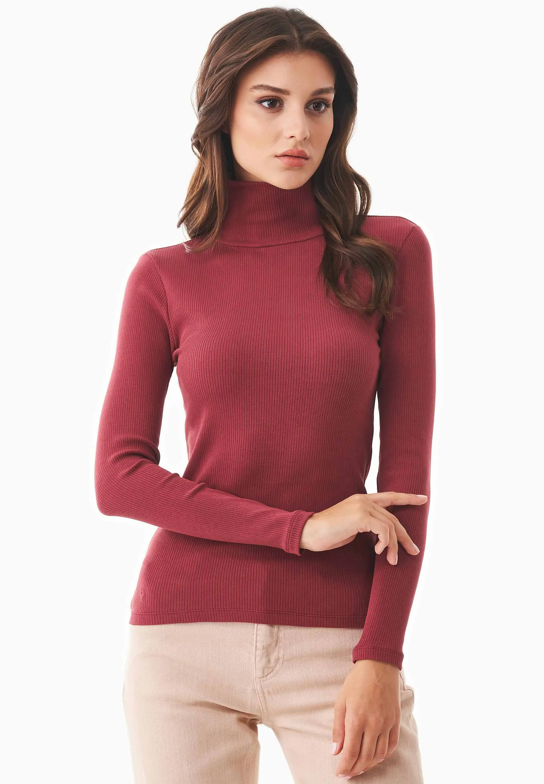 Women's Long Sleeved Cotton Turtleneck Syrah Red sold by Ivalo.com