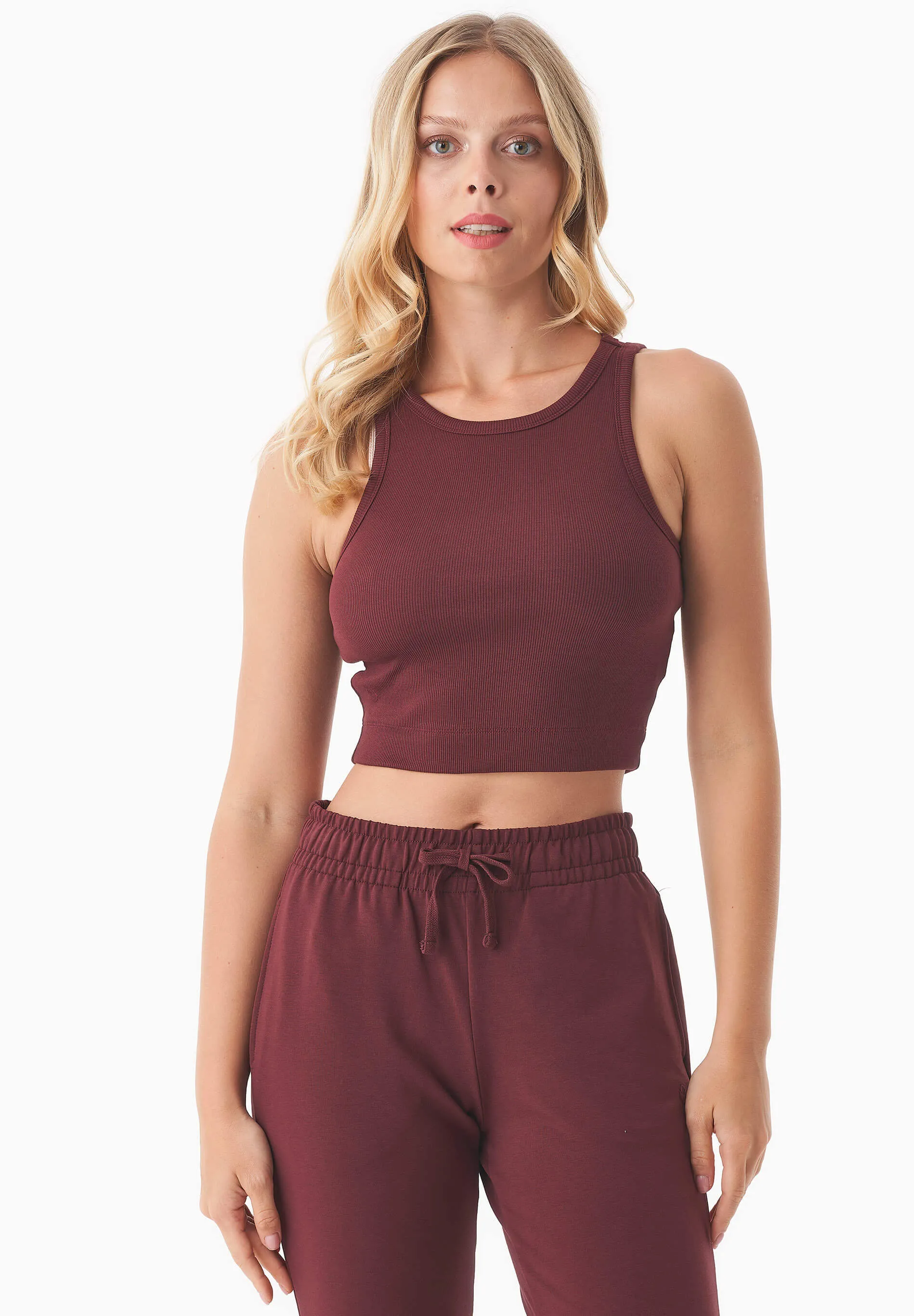 Sonnia Cropped Organic Cotton Rib Top Bordeaux sold by Ivalo.com