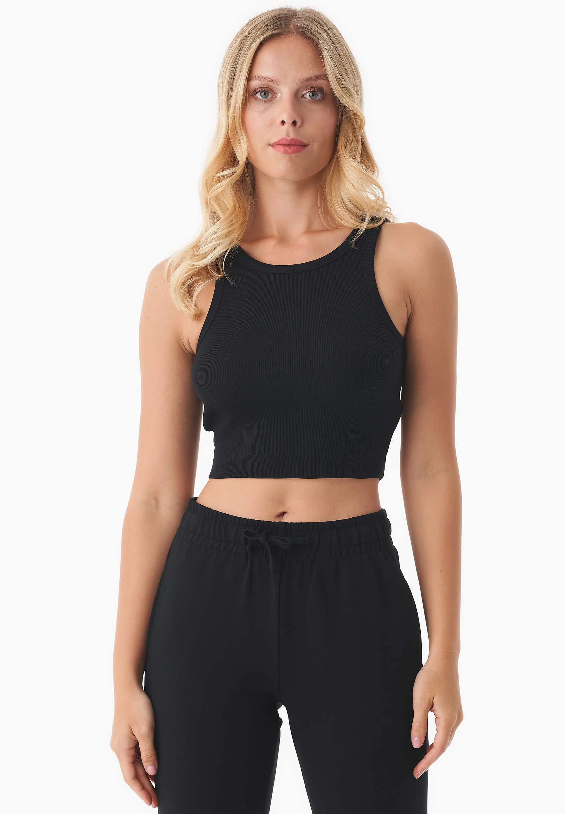 Sonnia Cropped Organic Cotton Rib Top Black sold by Ivalo.com