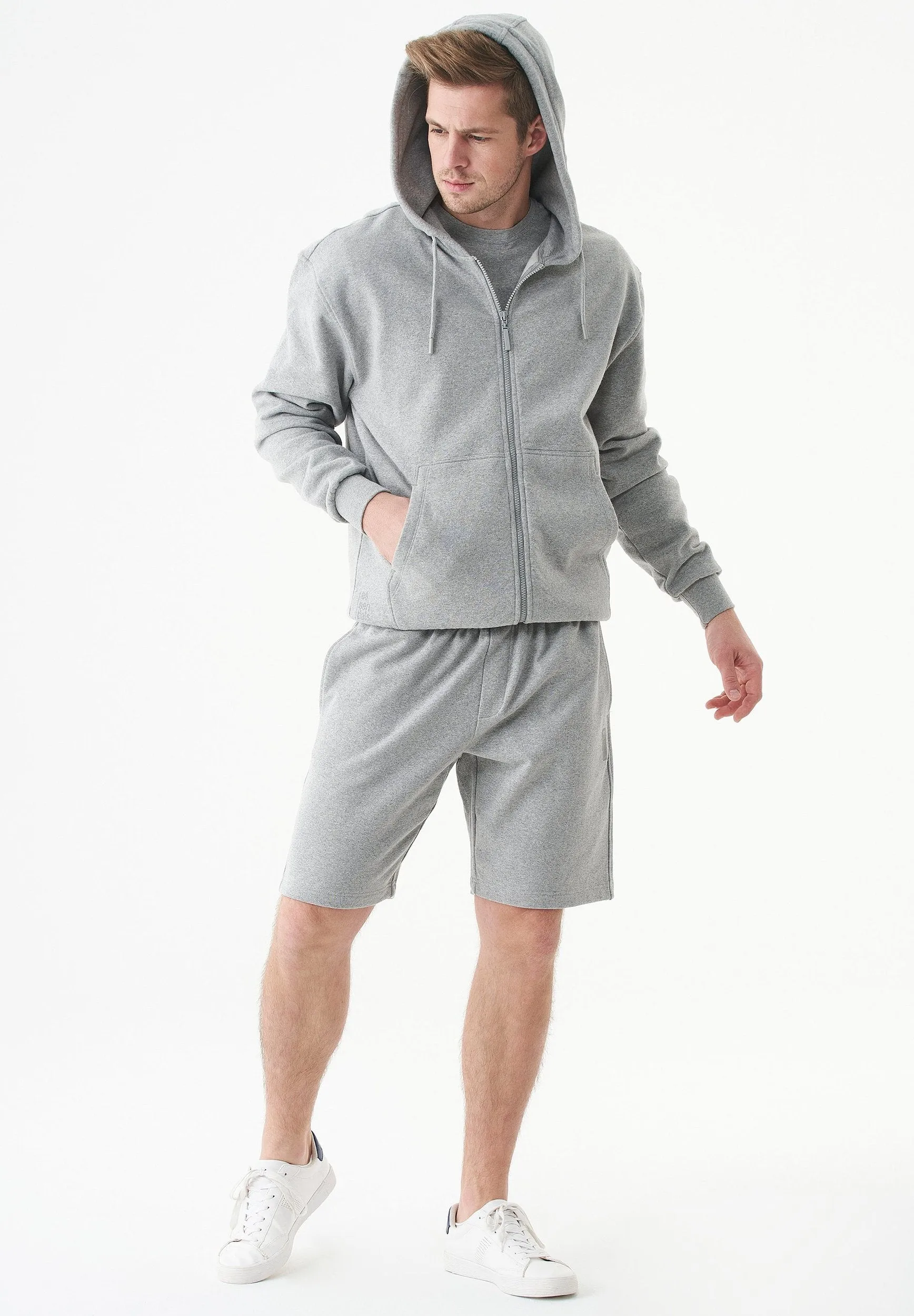 Junda Unisex Soft Touch Organic Cotton Sweat Jacket Grey Melange sold by Ivalo.com product image thumbnail 3