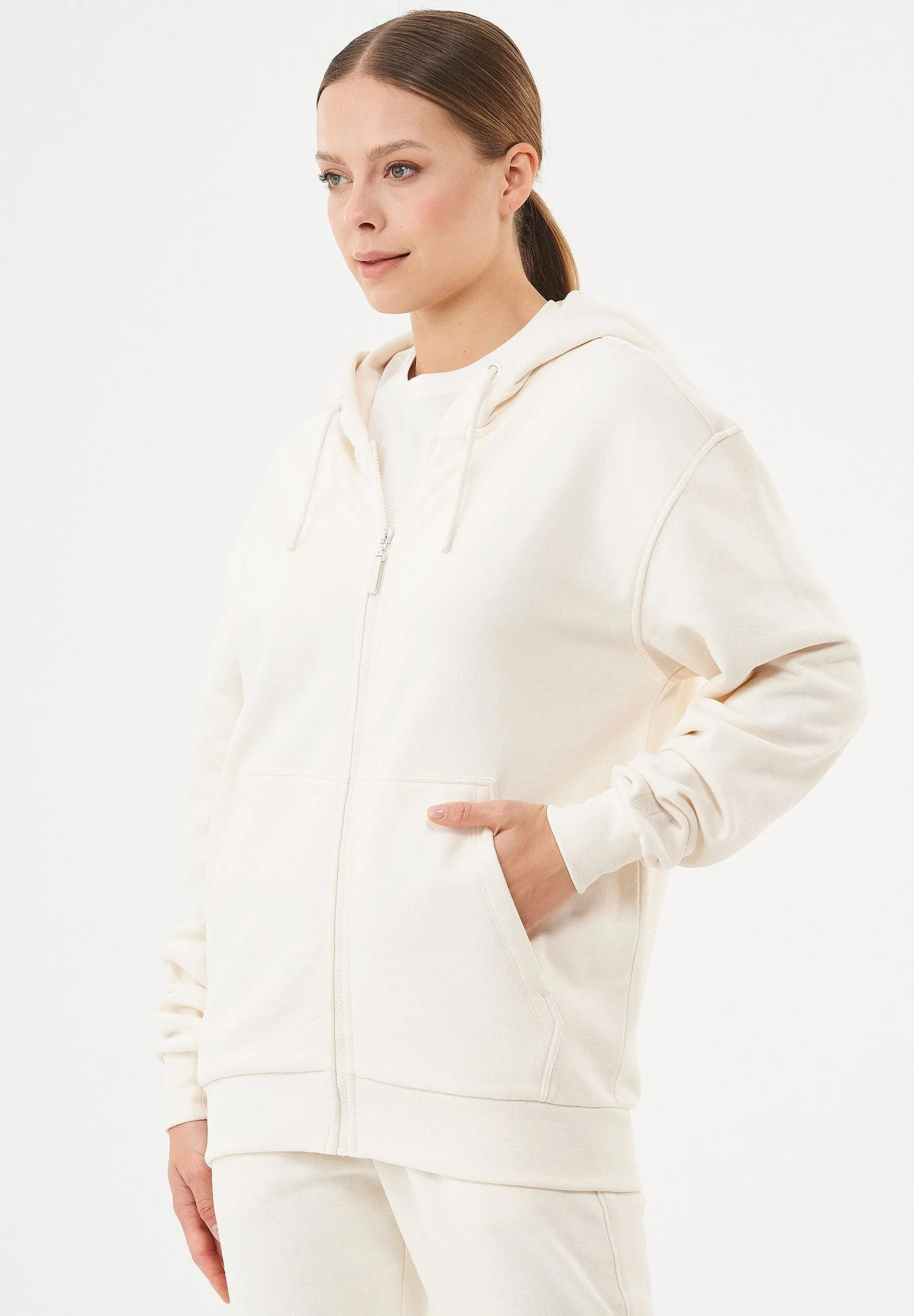 Junda Unisex Soft Touch Organic Cotton Sweat Jacket Off White sold by Ivalo.com product image thumbnail 4