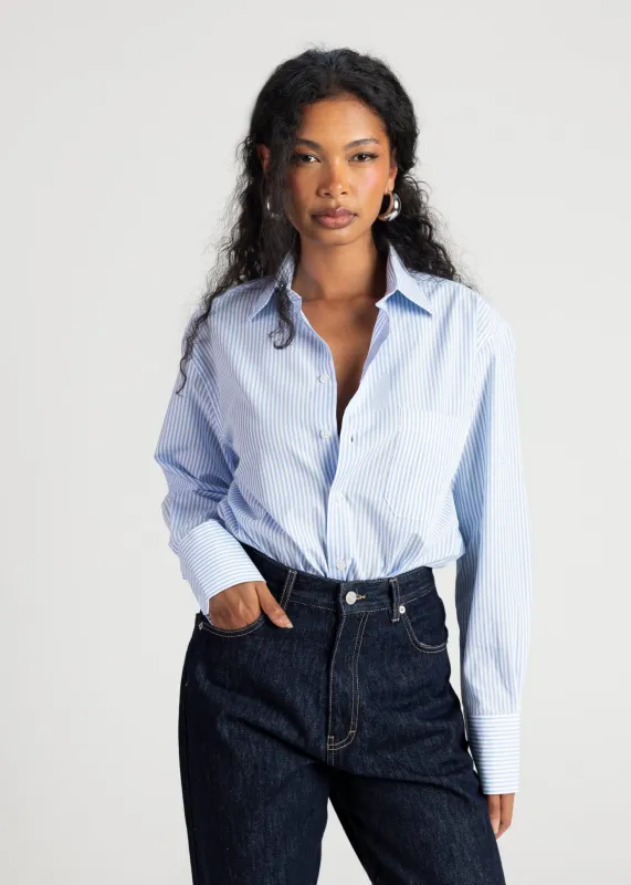 The Boyfriend Oversized Shirt Blue & White Stripes sold by Ivalo.com