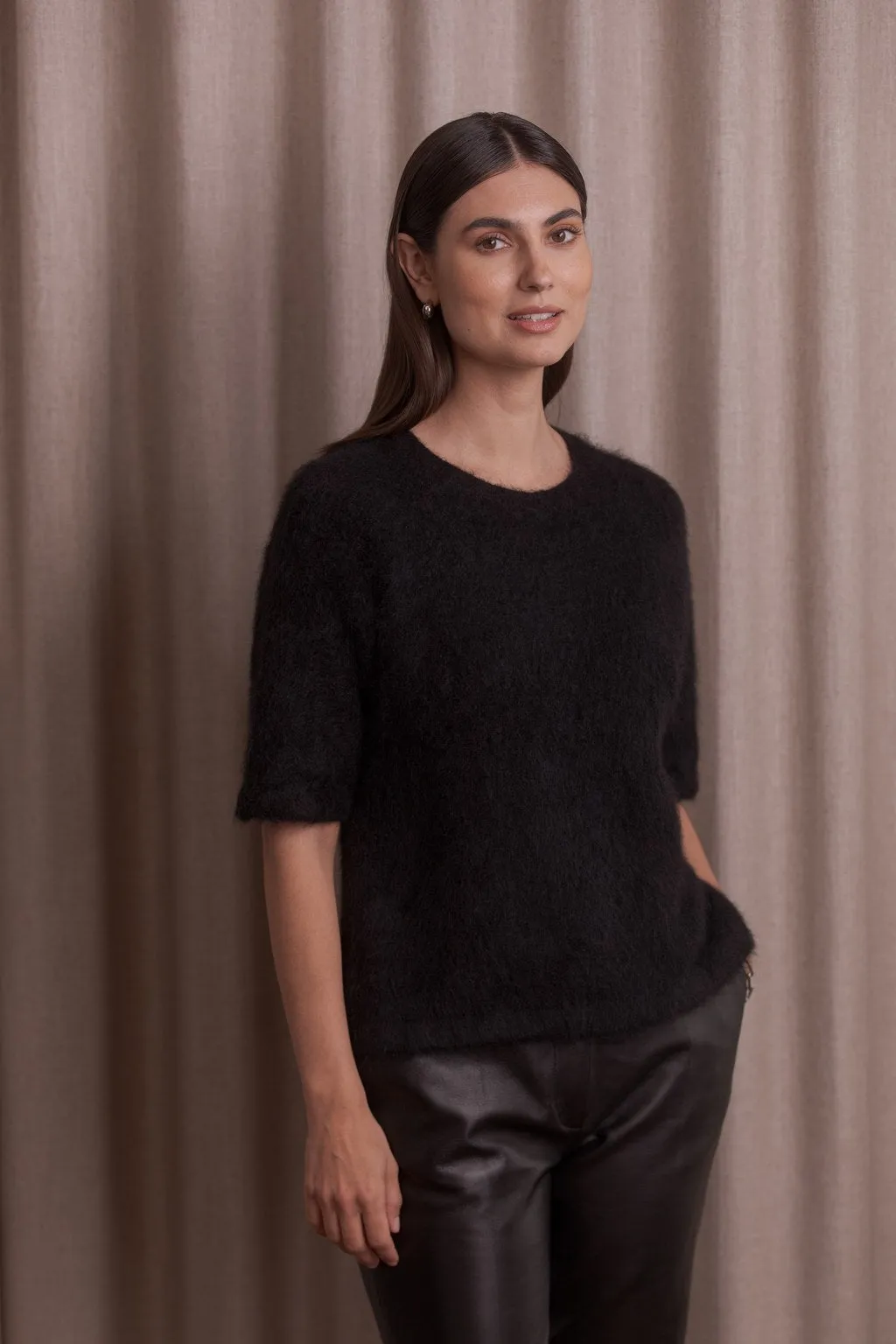 Short-Sleeve Alpaca Blend Sweater Black sold by Ivalo.com product image thumbnail 2