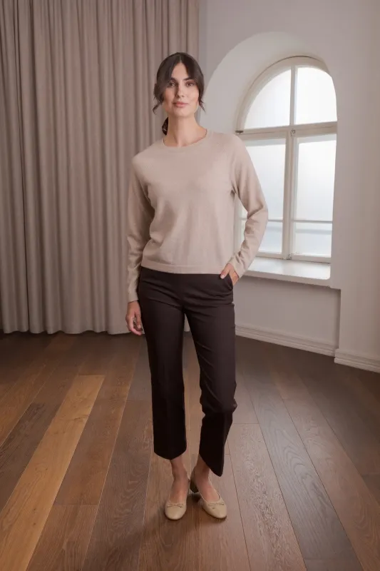 Long-Sleeved Plain Cashmere Sweater Latte sold by Ivalo.com