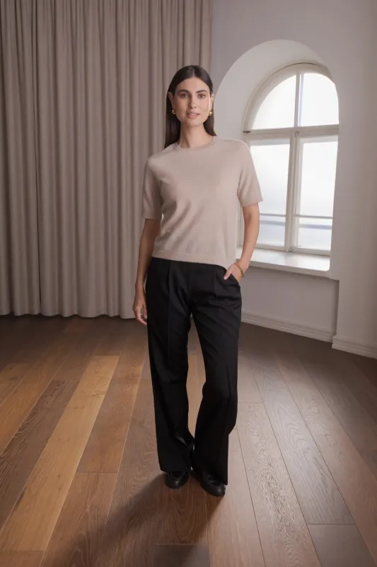 Short-Sleeved Plain Cashmere Sweater Latte sold by Ivalo.com