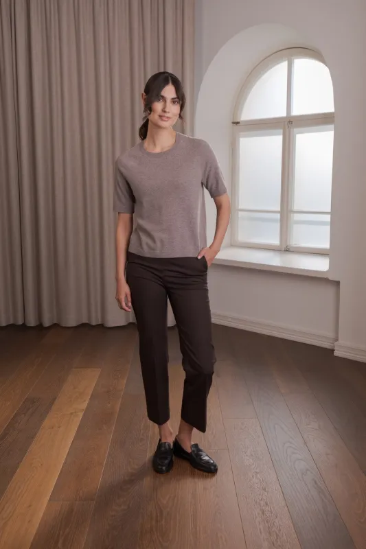 Short-Sleeved Plain Cashmere Sweater Nougat sold by Ivalo.com