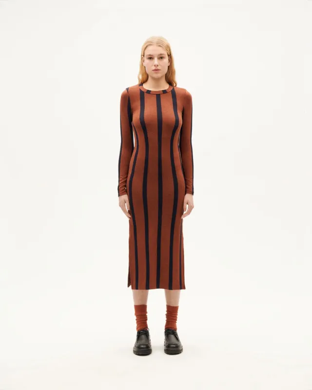 Brown navy stripes Gina dress sold by Ivalo.com