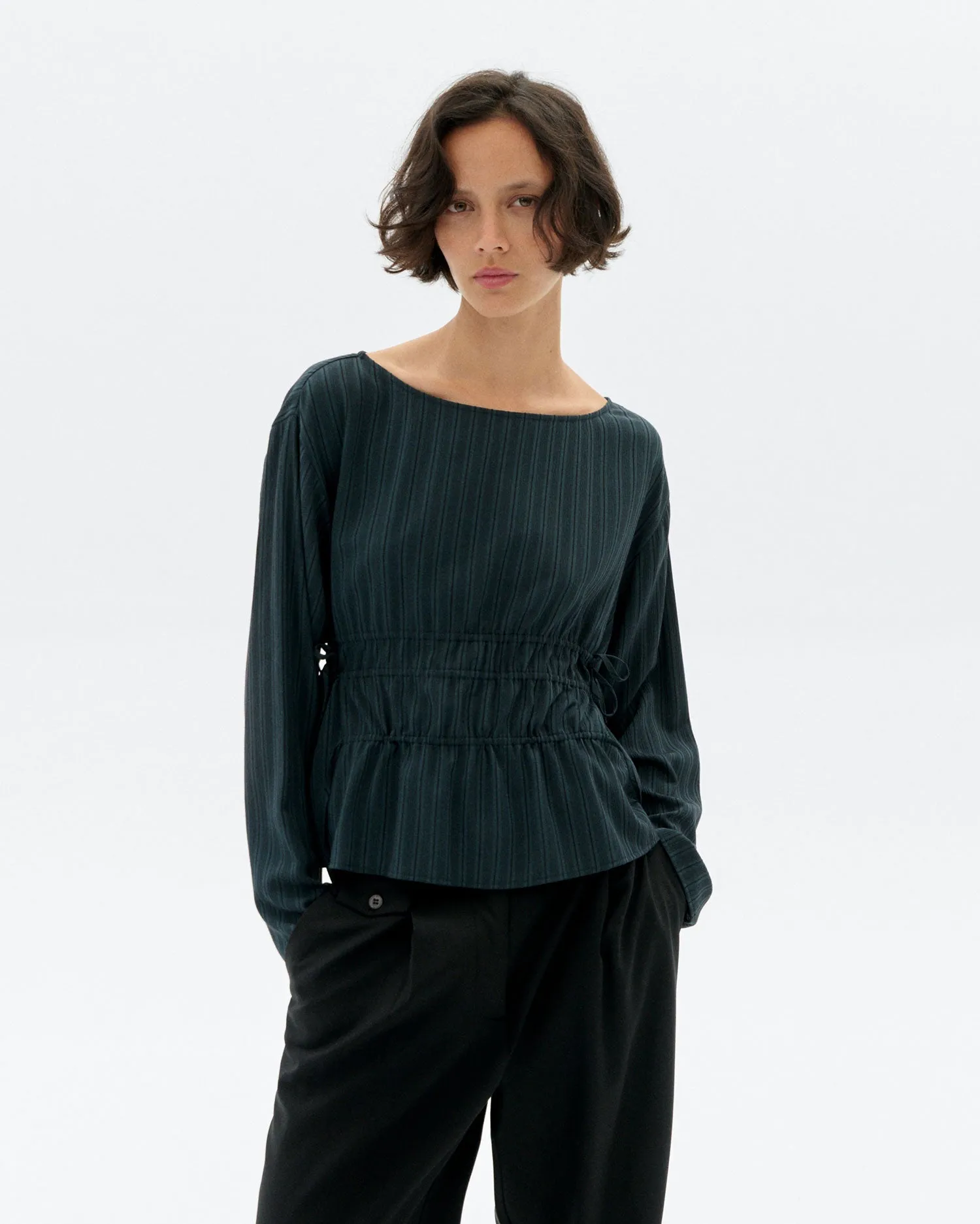 Striped ruffled Ecovero Devin blouse sold by Ivalo.com