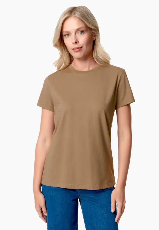 Women's Basic Round Neck T-Shirt Mocha Brown sold by Ivalo.com