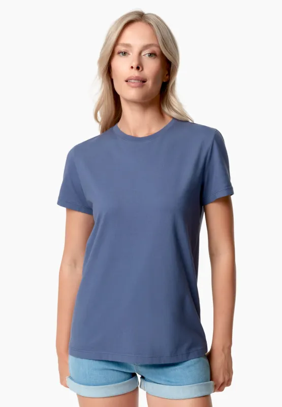 Women's Basic Round Neck T-Shirt Indigo Blue sold by Ivalo.com