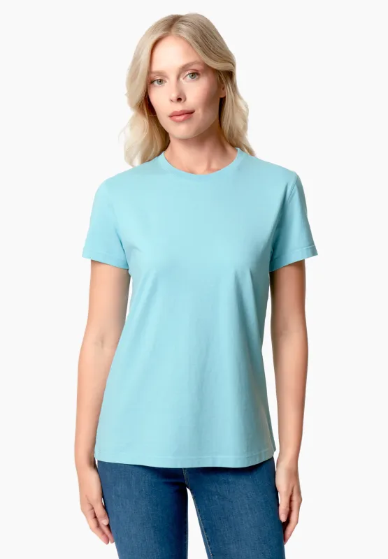 Women's Basic Round Neck T-Shirt Turquoise Blue sold by Ivalo.com