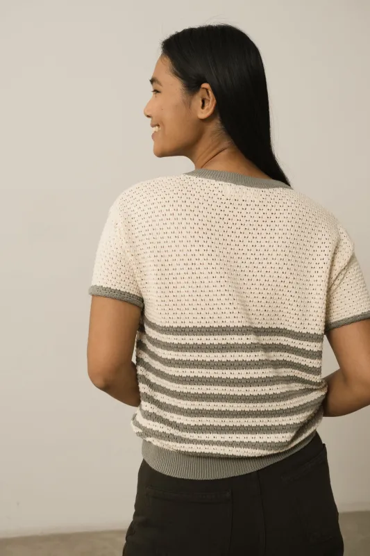 Hadara Short Sleeve Knitted Top Blue Sailor Stripes sold by Ivalo.com