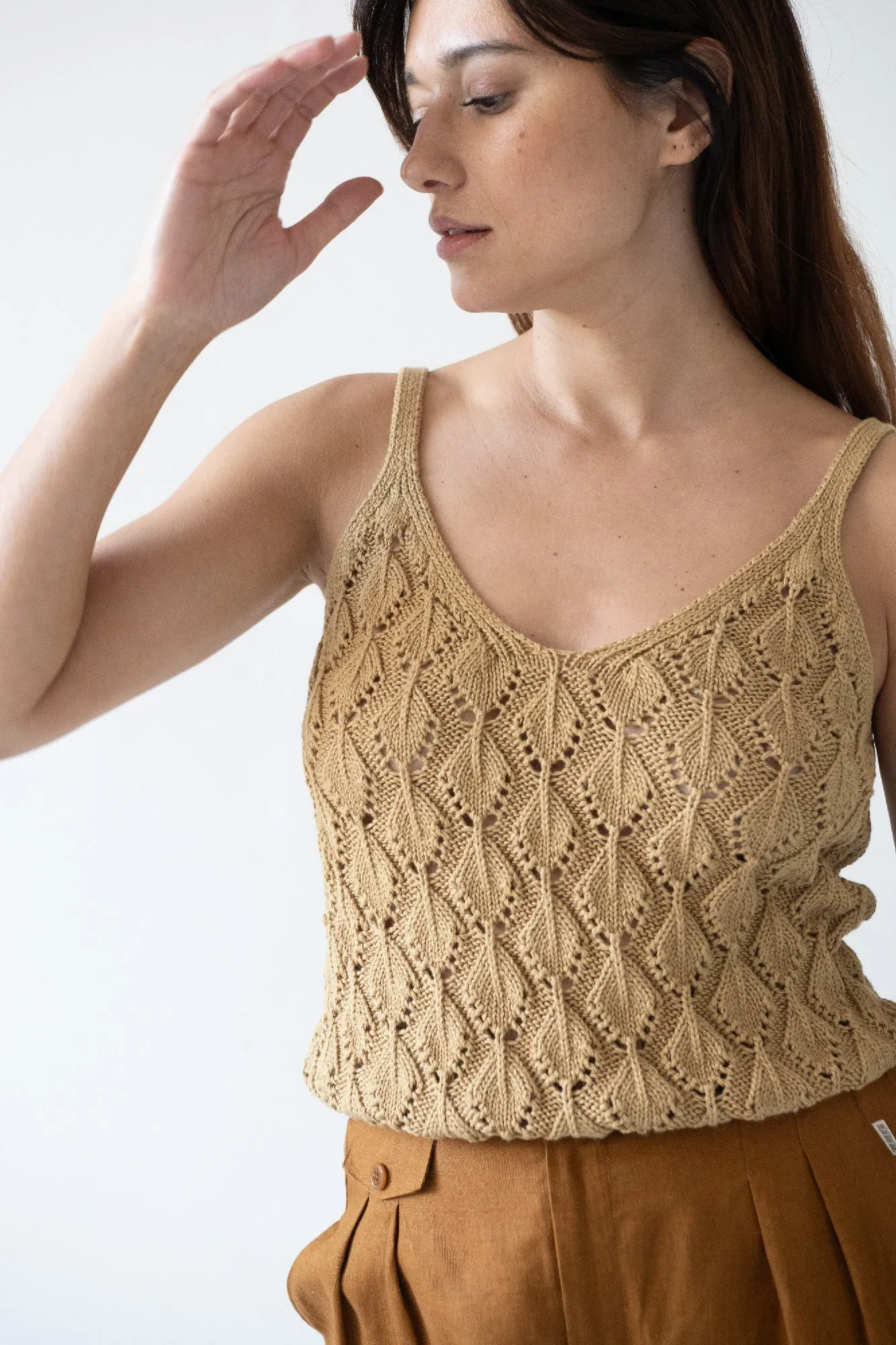 Basile Openwork Tank Top Mustard sold by Ivalo.com