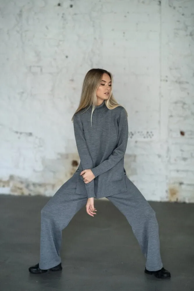 Merino Wool Wide-leg Knitted Pants Grey sold by Ivalo.com product image thumbnail 2