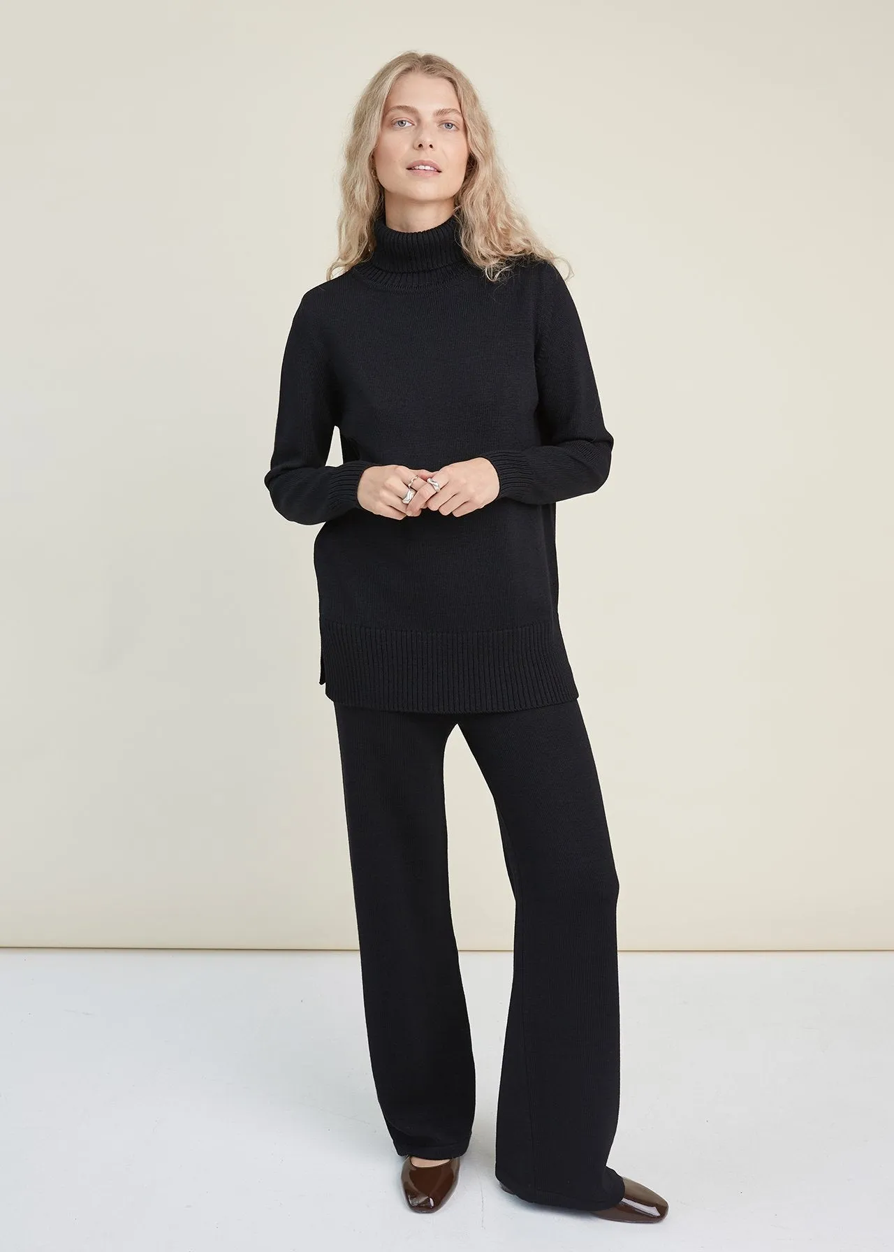 Knitted Merino Wool Pants and Sweater Set Black sold by Ivalo.com