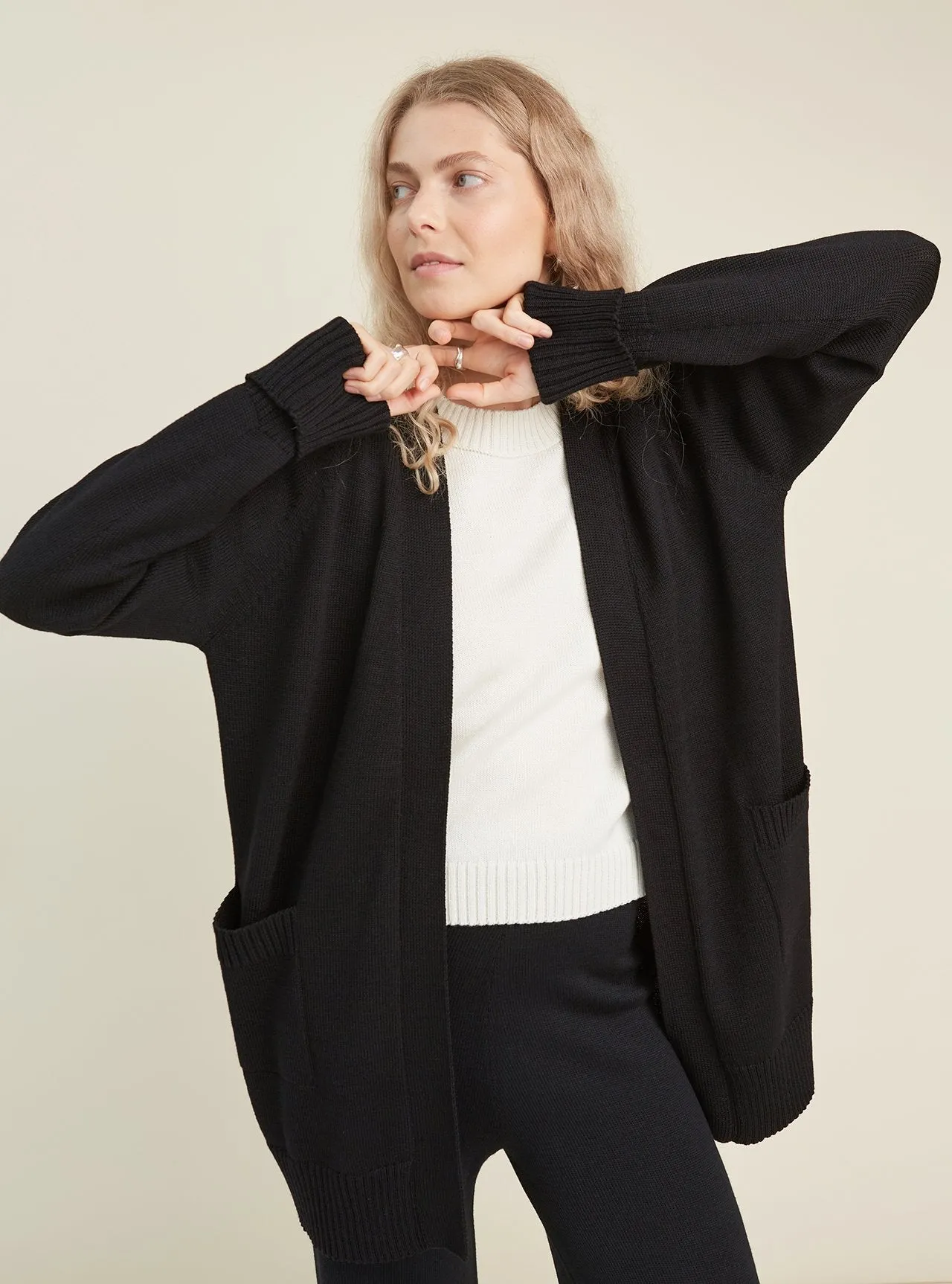 Knitted Merino Wool Cardigan with Pockets Black sold by Ivalo.com