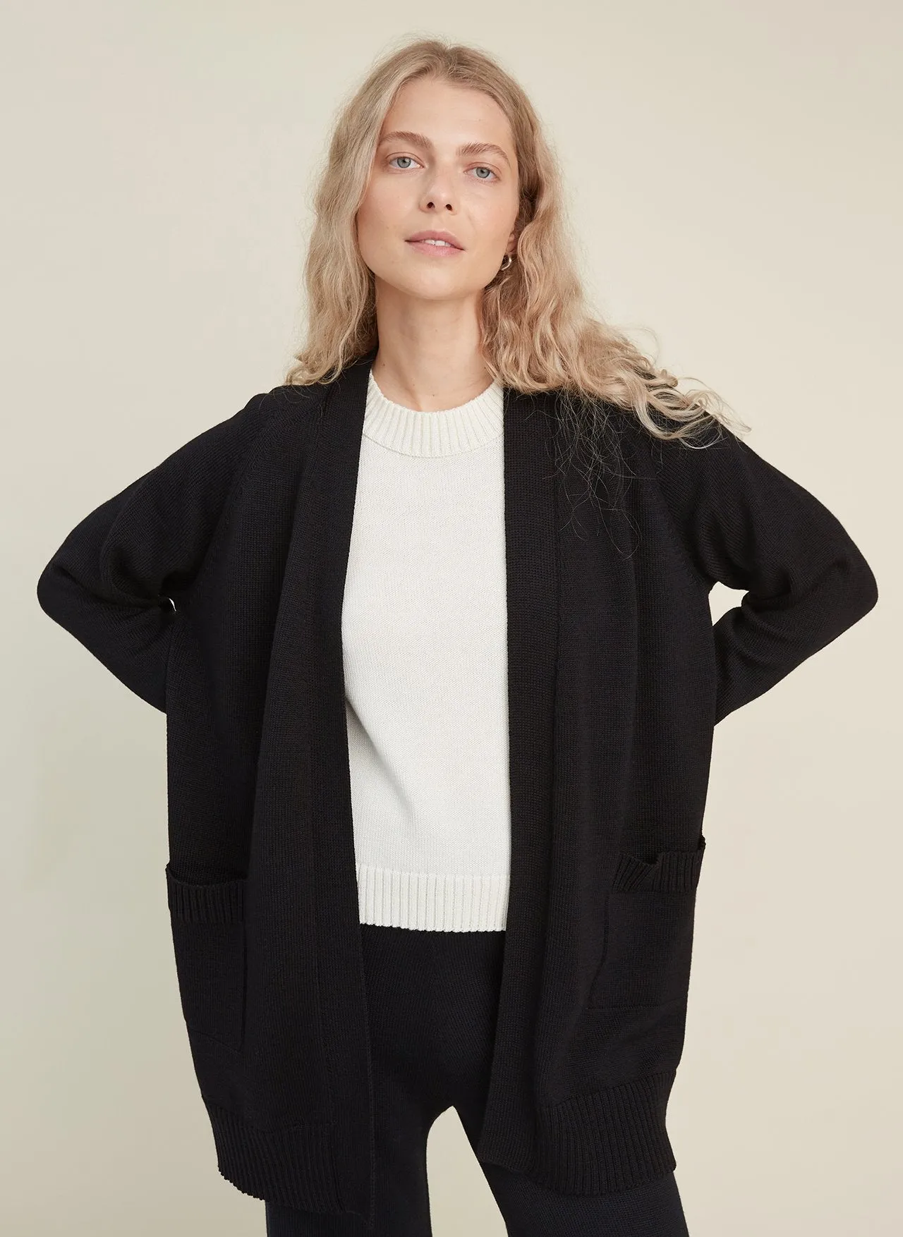 Knitted Merino Wool Cardigan with Pockets Black sold by Ivalo.com product image thumbnail 2