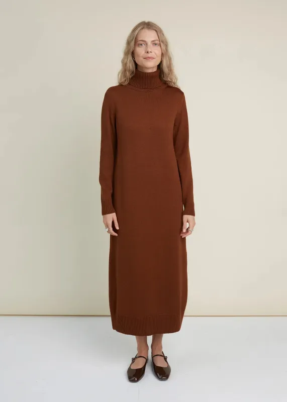 Turtleneck Knitted Merino Wool Sweater Dress Chocolate sold by Ivalo.com
