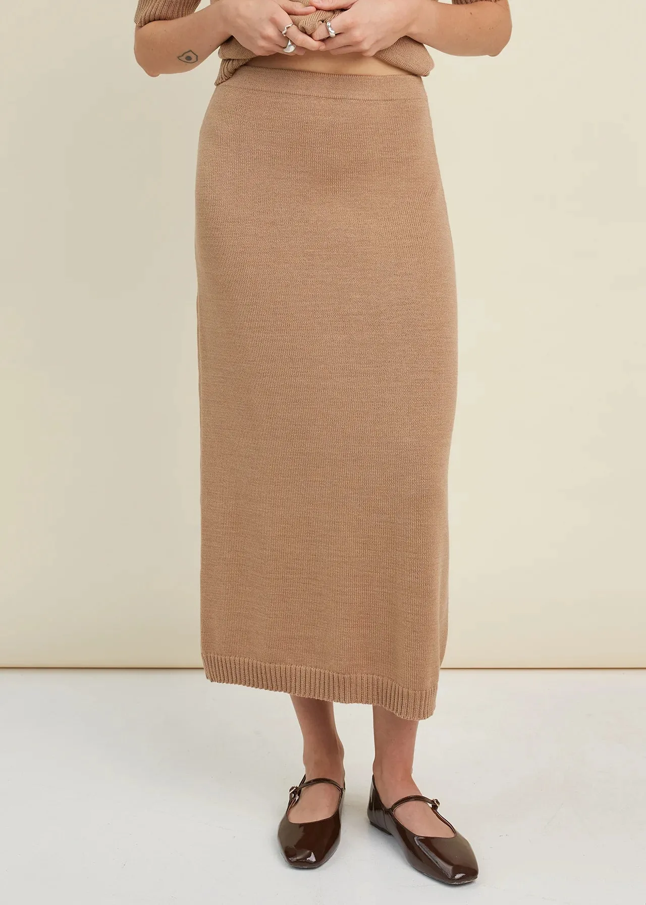 Knitted Merino Wool Skirt Camel sold by Ivalo.com