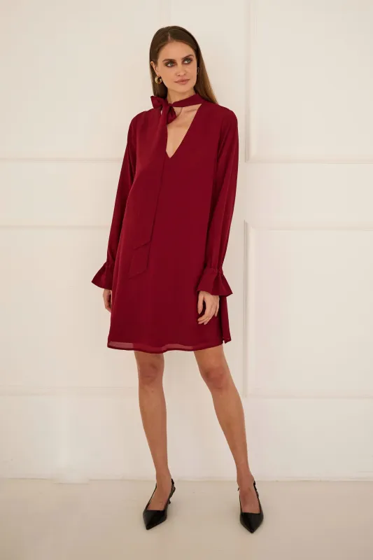 Dress With a Sash Burgundy made by Ivalo.com