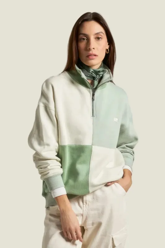 Color Block Women's Quarter Zip Oversized Sweatshirt Sea Glass made by Ivalo.com