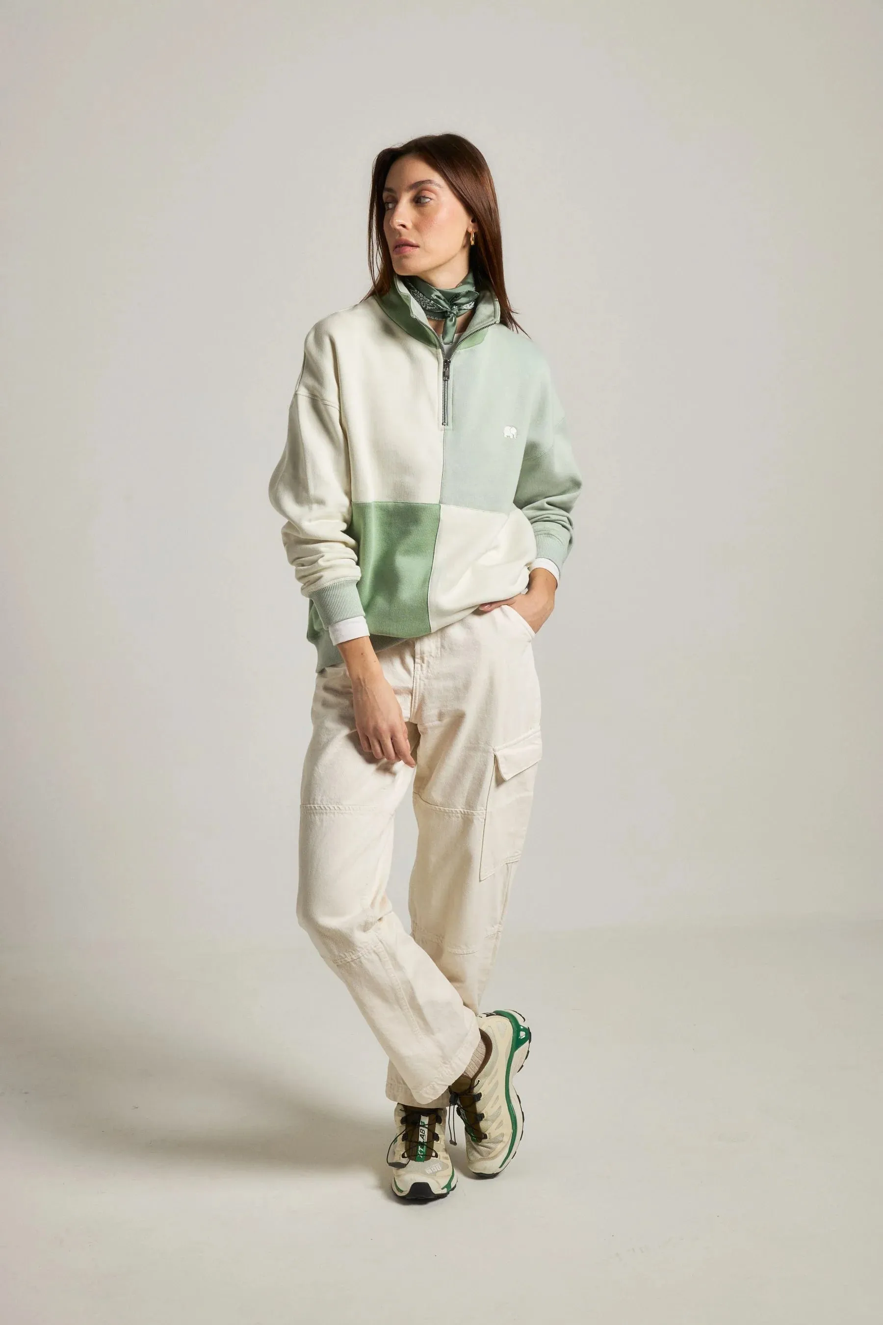 Color Block Women's Quarter Zip Oversized Sweatshirt Sea Glass sold by Ivalo.com product image thumbnail 3