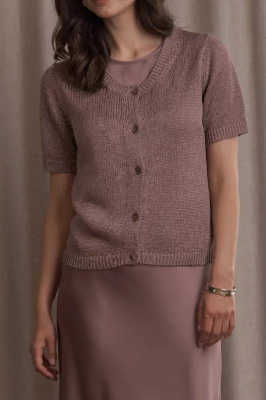 Short Sleeve Linen Blend Cardigan Mauve made by Ivalo.com