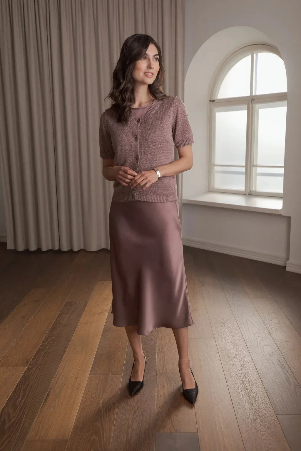 Short Sleeve Linen Blend Cardigan Mauve sold by Ivalo.com product image thumbnail 2