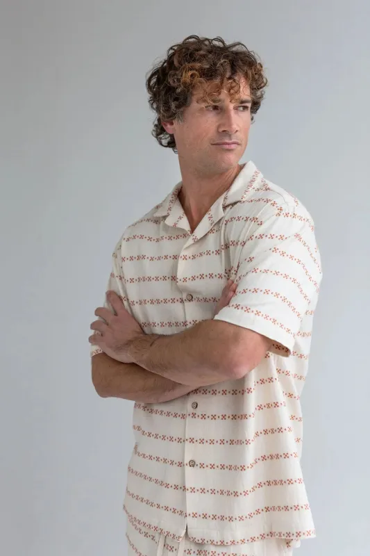 Heringsdorf Button-up Shirt Ecru/Adobe Jacquard made by TWOTHIRDS